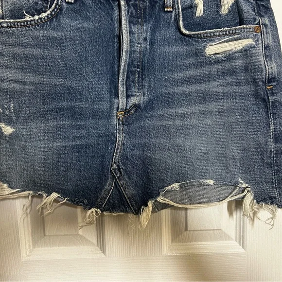 Agolde Distressed Denim Mini Skirt - Blue - Picture 3 of 10
